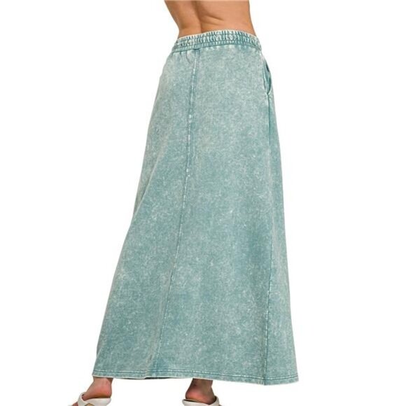 Zenana French Terry Acid Washed Front Slit Long Skirts - Picture 3 of 3